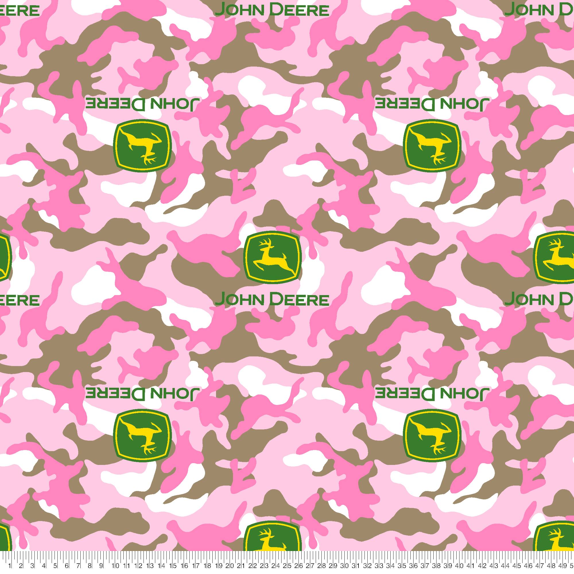 Springs Creative John Deere Logo on Pink Camo Fleece